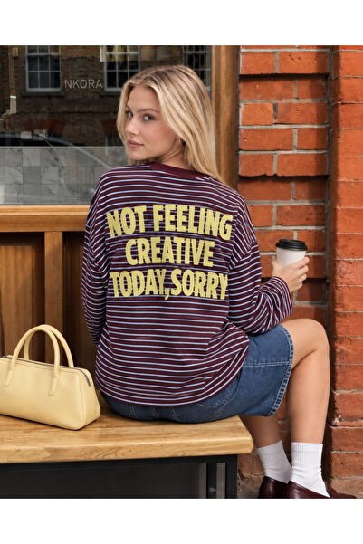 Genel Markalar Çizgili arkası yazı baskılı sweatshirt