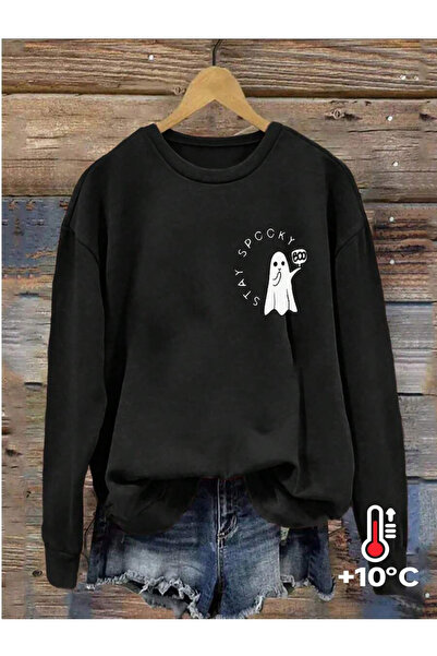 OVER HEAD Hanorac pentru femei Stay Spooky Ghost cu guler rotund