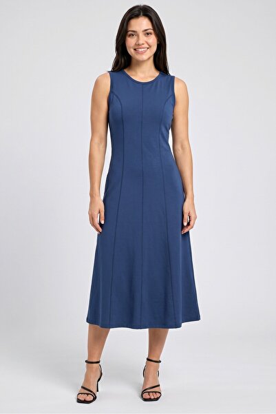 Tokyo Talkies Women Plain Midi Dress, Blue