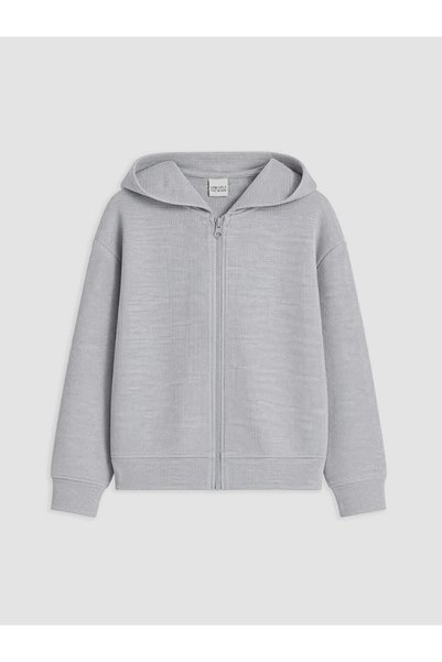 LC Waikiki Gray Hooded Girl's Zippered Sweatshirt
