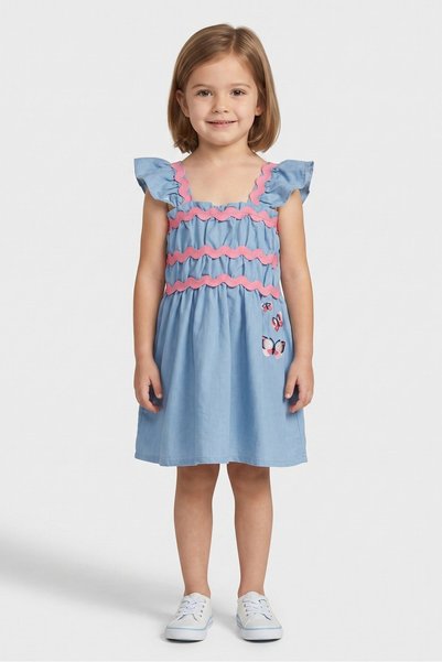 Penelope Mack Kids Girl Embroidered Dress, Light Blue