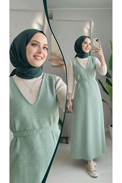 TESETTURSAY Kışlık jile elbise mint yeşili