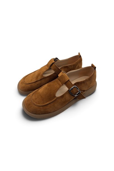 BURCU COLLECTİON Elena Bantli Black Suede Loafer with Adjustable Buckle Detail