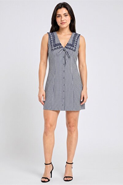 Brave Soul Women Microgrid Print Mini Dress, Multicolor