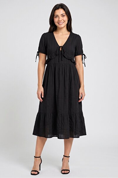 Brave Soul Women Textured Midi Dress, Black