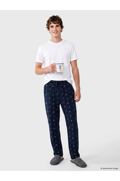 LC Waikiki Navy Blue Regular Fit Printed Men's Pajama Bottoms