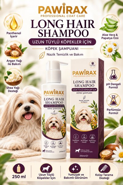 pawirax Long Hair Shampoo 250 ml Uzun Tüylü Köpek Şampuanı – Kolay Tarama, Yu...