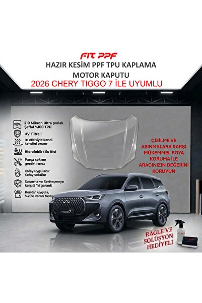 2026 CHERY TIGGO 7 ile Uyumlu Ön Kaput koruma, Hazır Kesim, 210 Mikron PPF TPU, Şeffaf Boya Koruma F