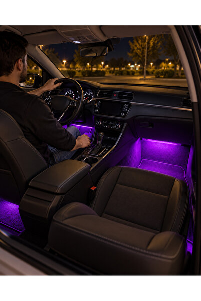 OEM Kit iluminare ambientală LED pentru interiorul mașinii, 4 benzi RGB, acti...