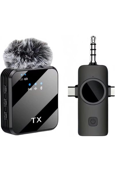 LEXROO Kablosuz Yaka Mikrofonu Tekli Mikrofon iPhone 16 ile Uyumlu TYPE-C/Aux/Lightning Portlu