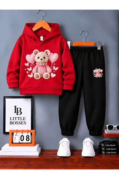LB little bosses طقم بدلة رياضية شتوية للأطفال للجنسين (دب على شكل قلب)