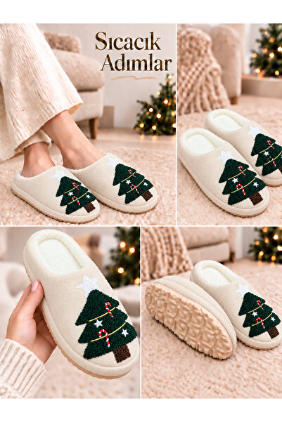 Behtah Kundura Women's House Slippers Plush Christmas New Year Pine Tree Figu...