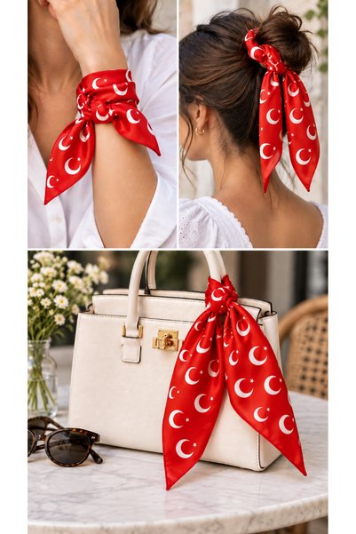 HER ŞEY NOTA www.herseynota.com 24’lü Ay Yıldız Desenli Kırmızı %100 Pamuk 52x52 cm Fular Bandana Seti