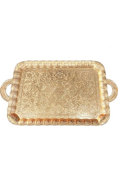 AKMETAL Hc062 Golden Tray with Ottoman Motif, Stylish Design