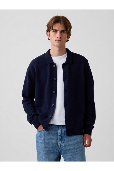 GAP Erkek Lacivert Relaxed Polo Triko Hırka