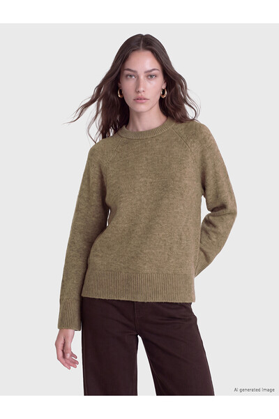 LC Waikiki Lcw Modest Brown Oval Neck Women's Knitwear Sweater with Nevavm Di...