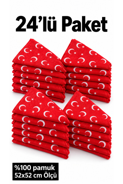 HER ŞEY NOTA www.herseynota.com عبوة من 24 وشاحًا باندانا أحمر اللون بنقشة نج...