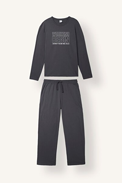 DeFacto %100 Pamuk Baskılı Regular Fit Uzun Kollu 2li Pijama Takımı J0334AX26AU