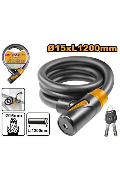 Ingco Braided Steel Wire Lock for Bicycle and Motorcycle Protection size 15x1...