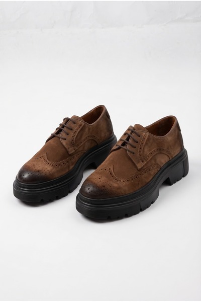 Buteks Men's Classic Shoes Genuine Leather Tan Brogue Detailed Thick Sole Lac...