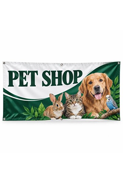 ShopPrint Banner pet shop – model curbat, 200x100 cm, frontlit cu tiv și capse