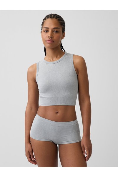 GAP Kadın Gri Fitilli Seamless Crop Kolsuz Üst