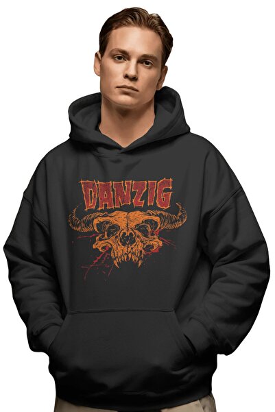 SEVBANO Hanorac premium supradimensionat unisex cu imprimeu frontal Danzig Ro...