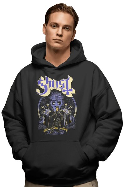 SEVBANO Hanorac premium oversize unisex cu imprimeu frontal Ghost Rock Metal ...