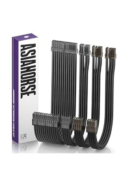 Asiahorse كابل تمديد لوحدة تزويد الطاقة (PSU)، طقم كابلات مغلفة 16AWG للكمبيو...