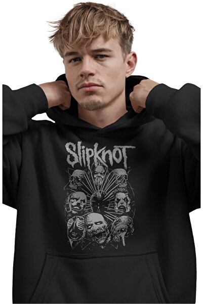 SEVBANO Hanorac premium oversize unisex cu imprimeu frontal Slipknot Rock Met...