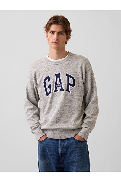 GAP Erkek Gri Relaxed Logo Intarsia Kazak