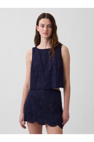 GAP Kadın Lacivert Eyelet Crop Shell Askılı Bluz