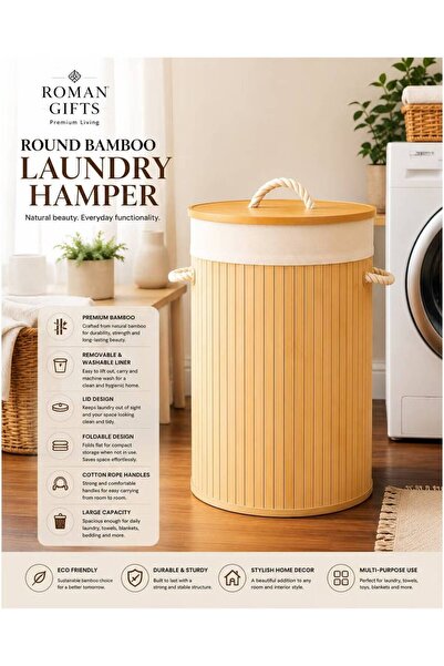 Roman Gifts Large Round Laundry Basket Waterproof Freestanding Laundry Hamper...