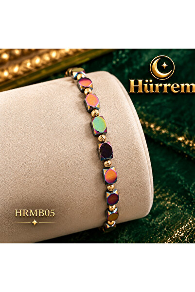 Generic Brand Brățară Șnur Aur 14 K cu hematite colorate și bile din aur -HRMB05