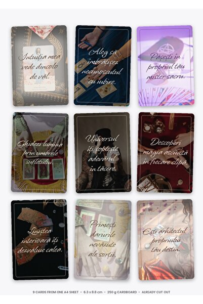 OEM Set Carduri Afirmatii Cărți de tarot și mister, 9 bucăți, Carton 250g, 6....