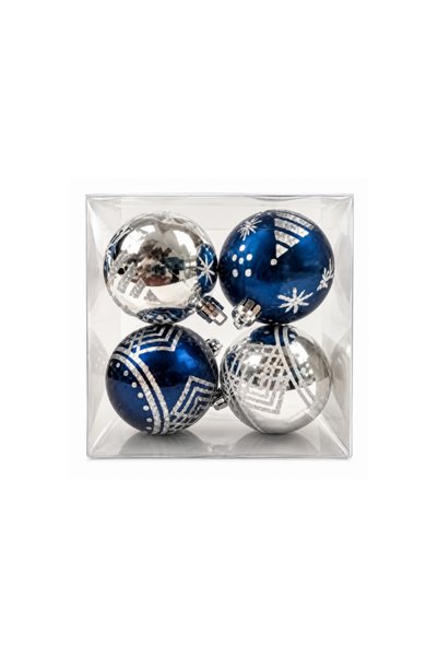 Noname Комплект 4 коледни топки Blue & Silver, 6 см