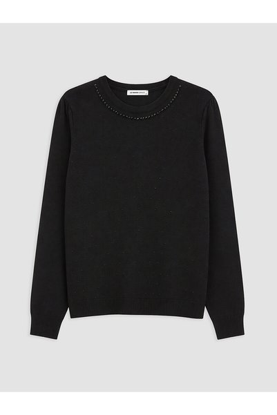 LC Waikiki Nevavm Lcw Grace Black Knitwear Stone Oval Collar Women's Sweater ...