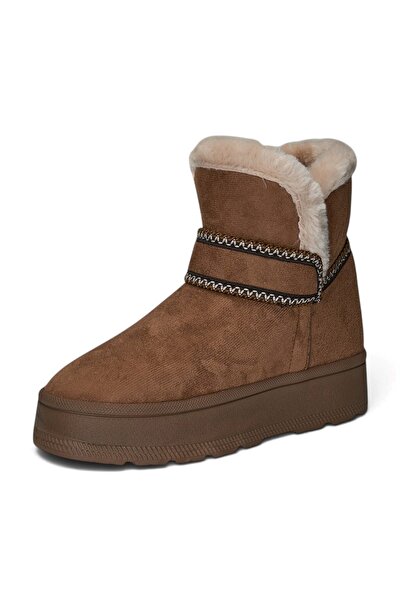 Nstil Daily Women's Tan Suede Boots Ankle Length Fur Inside Thick Non-Slip Sole Comfortable Lightweight Bootie 027