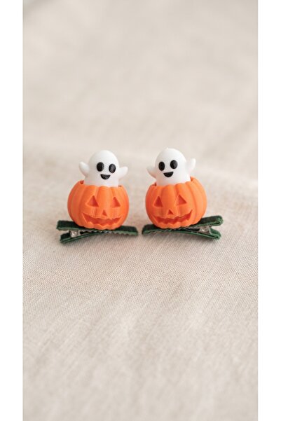 Kidyco.Store Halloween Themed Hair Clip Set of 2 with Pumpkin and Ghost Figur...