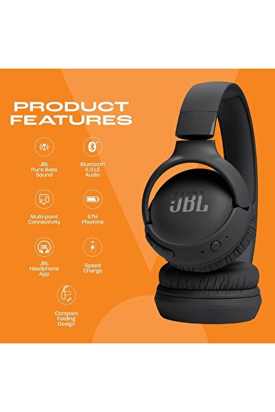 JBL TUNE سماعة رأس Tune 520Bt متعددة التوصيلات - لاسلكية أسود