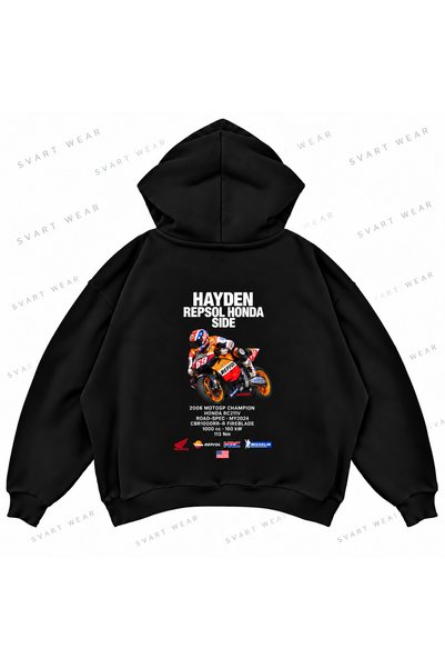SVART WEAR نيكي هايدن · هوندا RC211V · سويت شيرت بقلنسوة كبير الحجم مطبوع علي...