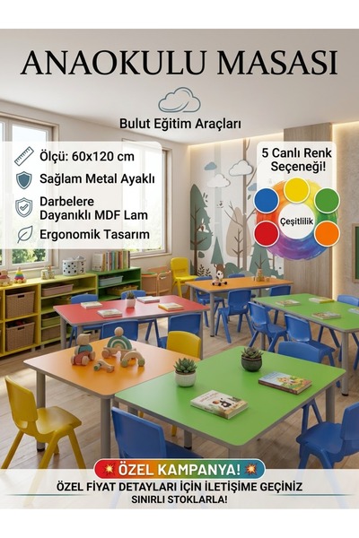 Bulut toys Anaokulu Masa 60*120 cm