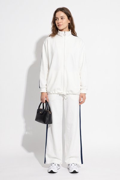 zenne High Collar Striped Suit 24282 - White