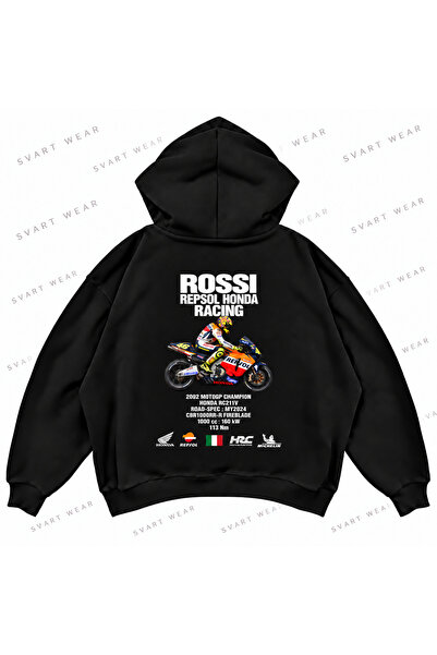 SVART WEAR فالنتينو روسي · هوندا RC211V · 2002 سترة رياضية سوداء مطبوعة كبيرة...