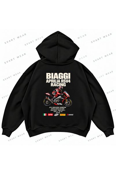 SVART WEAR ماكس بياغي · أبريليا RSV4 فاكتوري · 2012 سترة رياضية بقلنسوة سوداء...