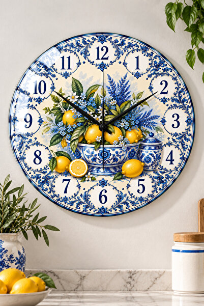 Decorita Ceas de perete din sticlă |   Farfurie albastră cu model de lămâie |...