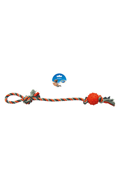 Duvo Plus Duvo+ Tug Toy Knotted Cotton Pendulum & Rubber Ball 60Cm Grey/Orange