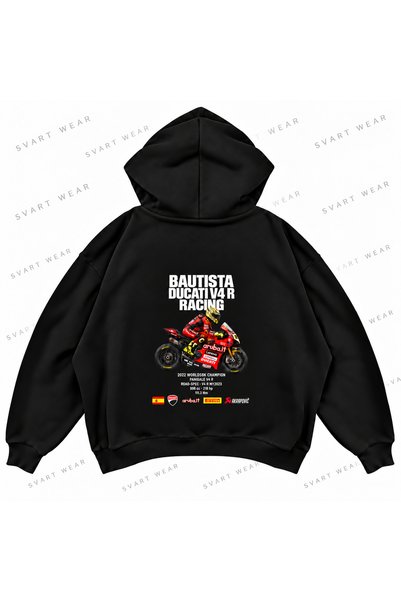 SVART WEAR ألفارو بوتيستا · دوكاتي بانيجالي V4 R · سويت شيرت بقلنسوة أسود كبي...