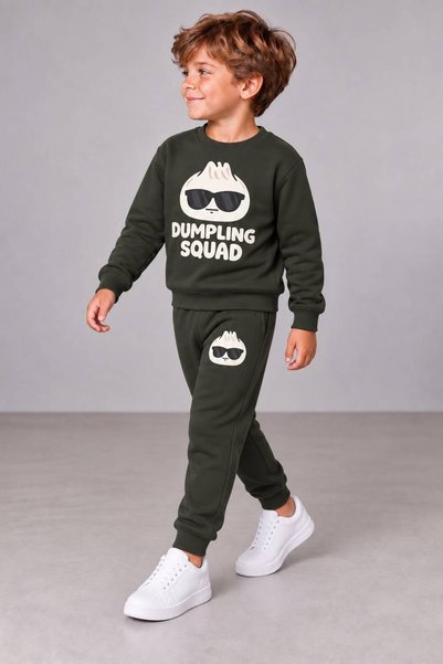 YİGİT BUTİK طقم ملابس رياضية للأولاد من طراز Dumpling Squad مطبوع برقبة دائرية