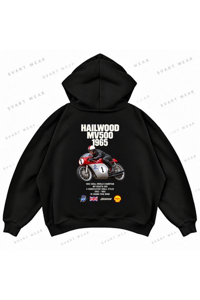 SVART WEAR Mike Hailwood · MV Agusta 500 · 1965 هودي بطباعة أمامية وخلفية كبي...